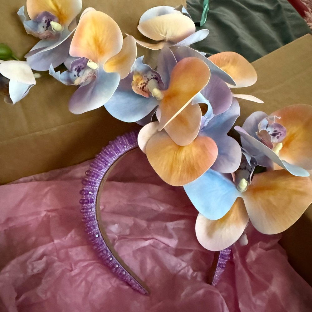 Floral Orchid Cluster Purple Beaded Headband/Fascinator